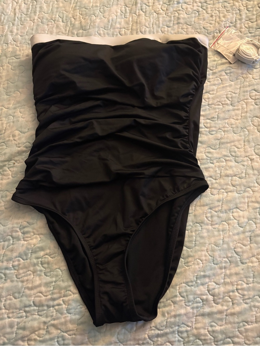 Liz Claiborne Black Strapless One-Piece Swimsuit with White Trim